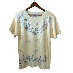 Vintage Bentley Cottagecore Short Sleeve Embroidered Sweater Size XL
